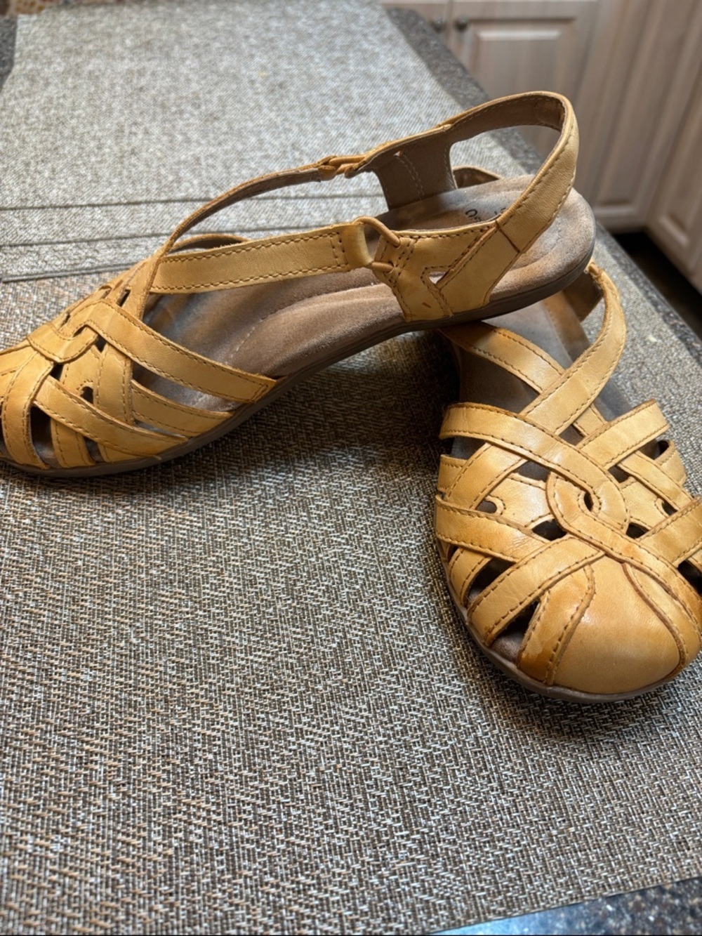 Earth Origins Women's Mustard Tan Leather Woven Slingback Sandals
